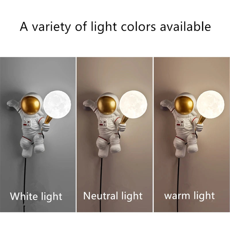 Astronaut moon wall lamp