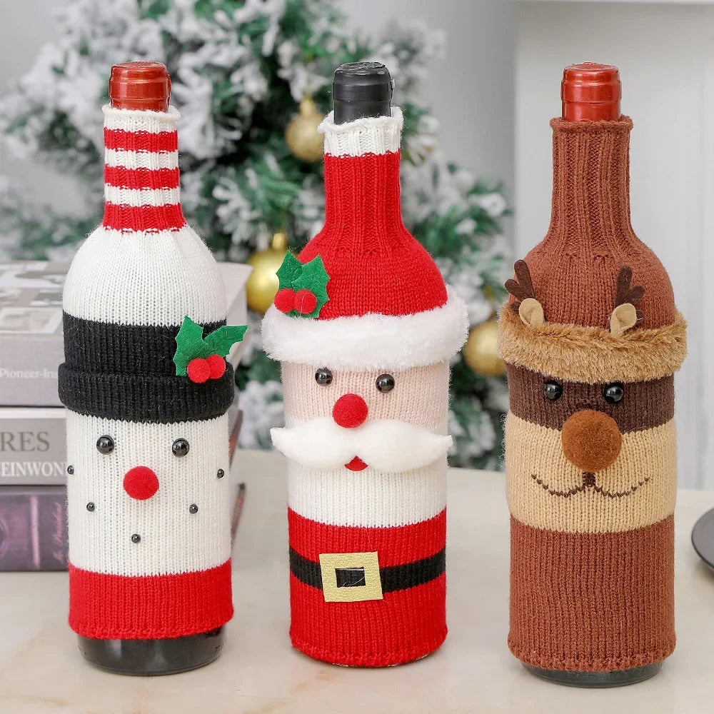 Merry Christmas Knitted Wine Bottle Cover