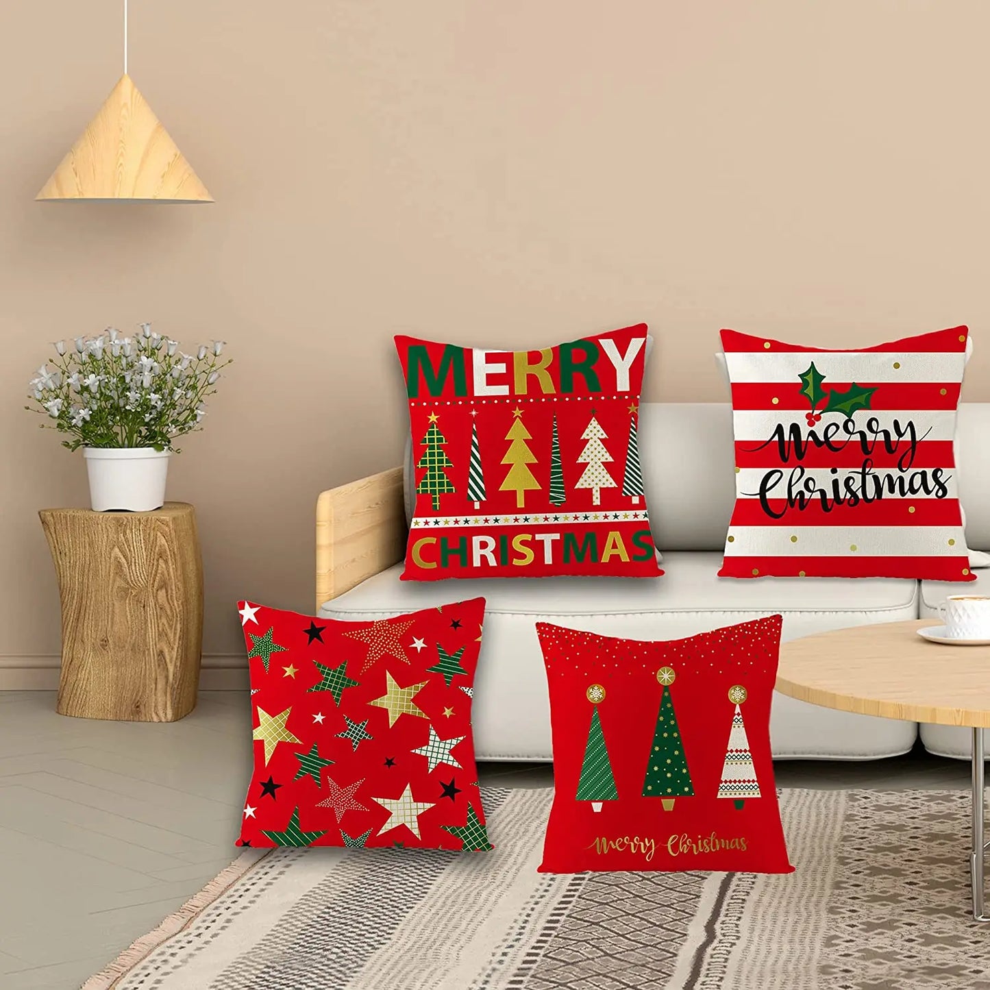 Linen Christmas Pillow Cases (Set of 4)