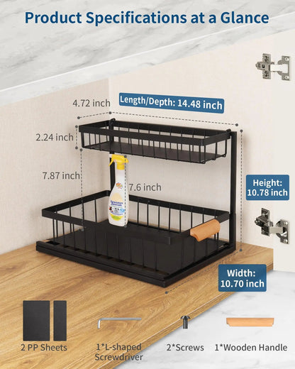 Under sink organizer with sliding drawer - Ziarra home